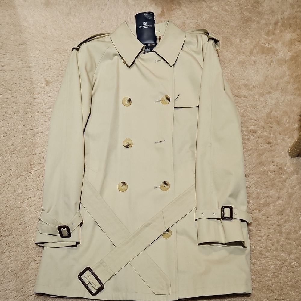AQUASCUTUM CLASSIC BEIGE/Off WHITE TRENCH WOMENS COAT SIZE 10